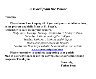 A Word from the Pastor Jan 1 2024