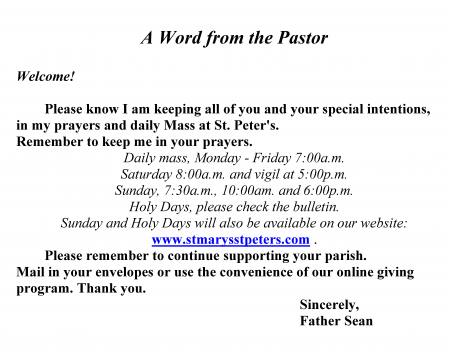 A Word from the Pastor Nov 1 2021