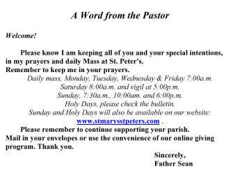 A Word from the Pastor Oct 24 2023